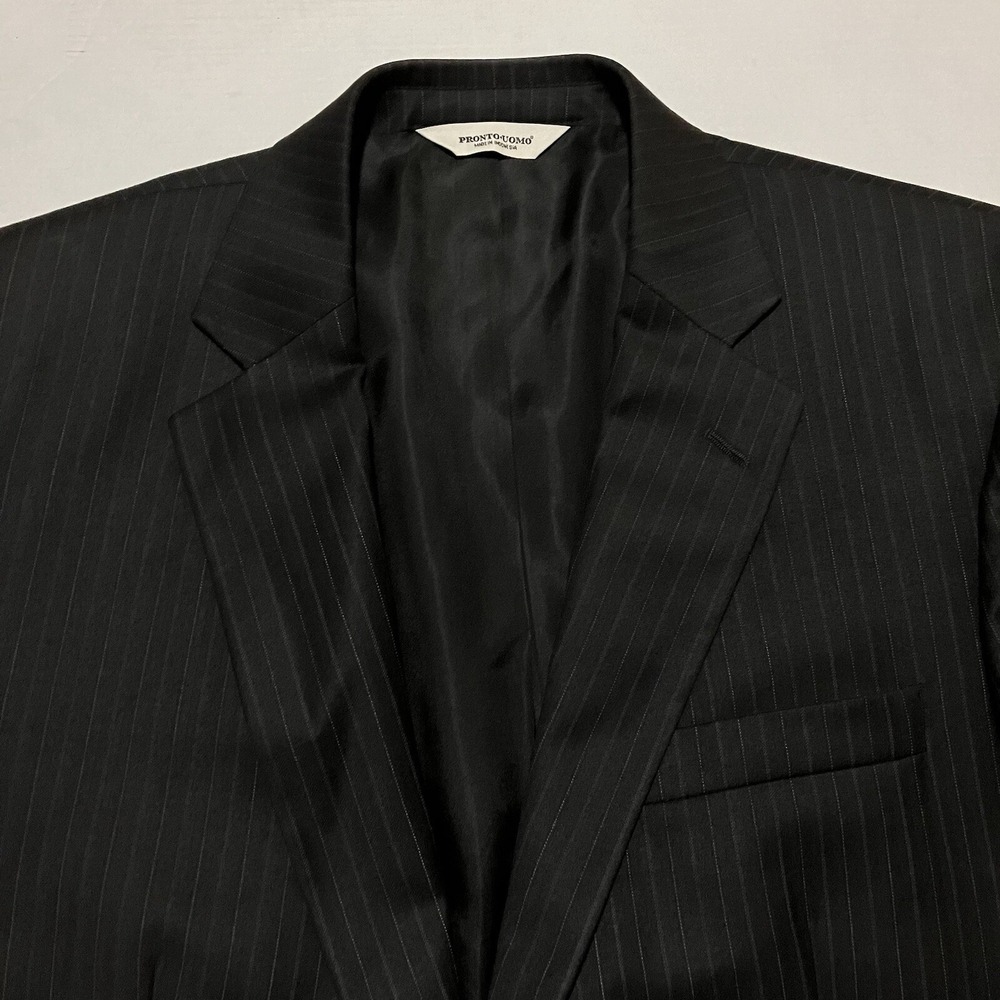 41L Men's Pronto Uomo Pinstripe Blazer‎ Black 100% Wool 2 Button Sport Coat